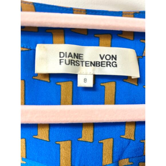 Diane Von Furstenberg 100% Silk Faux Wrap Belted Wide Leg Jumpsuit Blue Womens 8 - Picture 3 of 4
